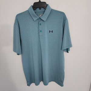 Under Armour Polo Shirt Gray Green Stripes Loose Heatgear Short Sleeve Men's XL